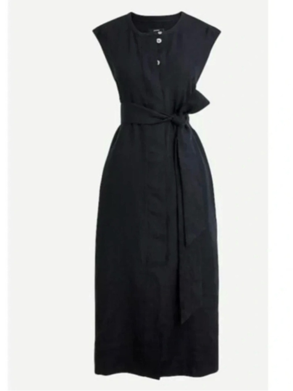 J.Crew Linen Tie Waist Shirt Dress Women XL Black Sleeveless Button Front Pocket
